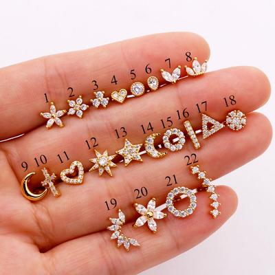 Modny Kolczyk do Chrząstki Ucha ze Stali Nierdzewnej 316 z Mini Cyrkonem dla Kobiet Kolczyk do Helix Tragus Biżuteria do Ciała damska 1 szt.