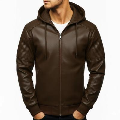 Braune, schmal geschnittene Biker-Hoodie-Jacke aus klassischem Lammleder für Herren, handgefertigt