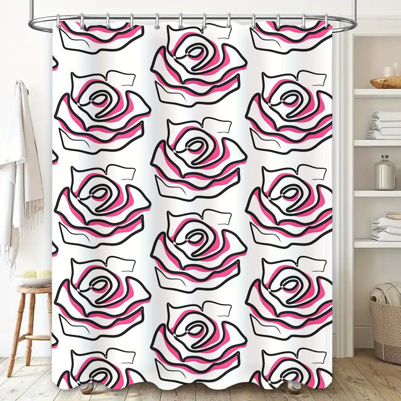 Modern Bathroom DecorFloral Pattern Shower Curtain with Black Pink White Design for Bathtub Decoration In Home Living Room or Ho