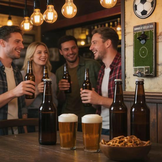 Football Field Beer Bottle Opener Wall Mounted Beer Cap Remover Wooden Soccer Field Sign for Bar Kitchen Game Room Unique Gift for Football Lovers