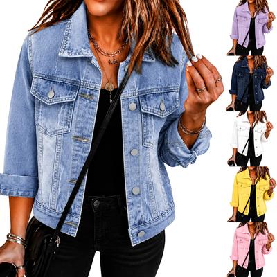 Women's Casual Short Denim Jacket with Three-Quarter Sleeves Slim Fit