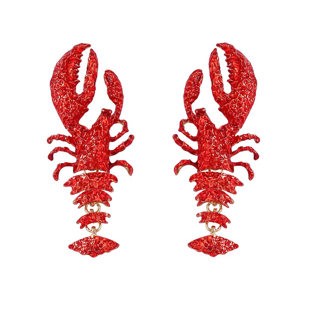 European and American Personality Trend Exaggerated Alloy Paint Ocean Wind Multi-color Lobster Pendant Earrings Fashionable and Simple Women