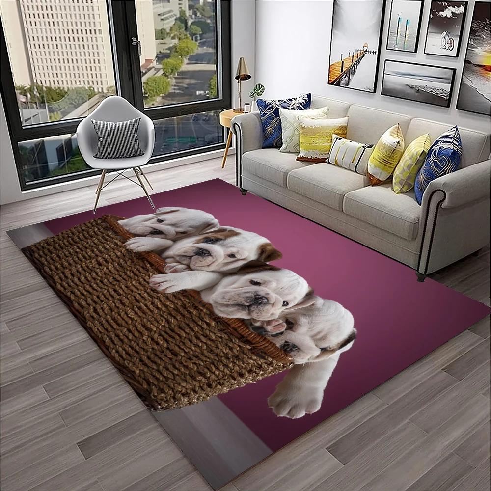 French Pit Bull Dog Pet Cartoon Carpet Rug for Home Living Room Bedroom Sofa Doormat Decor,kids Play Area Rug Non-slip Floor Mat