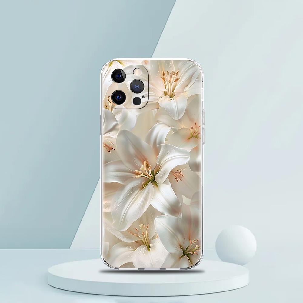 Soft TPU Transparent Phone Case Cover for iPhone 16 15 14 13 12 11 Pro Max XR 8 7 Plus XR Shell Realistic Lily Flower Print Bags