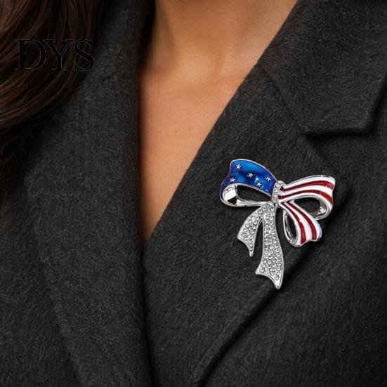 Bow Brooch Pin Independence Day Pin, Patriotic Rhinestone Lapel Sweater Secure Clasp Cardigan Coat Suit Jewelry Accessory, Gift for 4th of July Strong