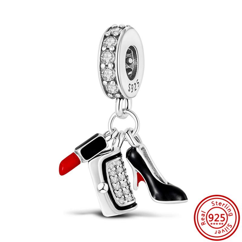 100% 925 Sterling Copper Love You Mom Dad Wife Family Heart Dangle Charm Fine Beads Fit Original Pantaro Charms Bracelet Zircon