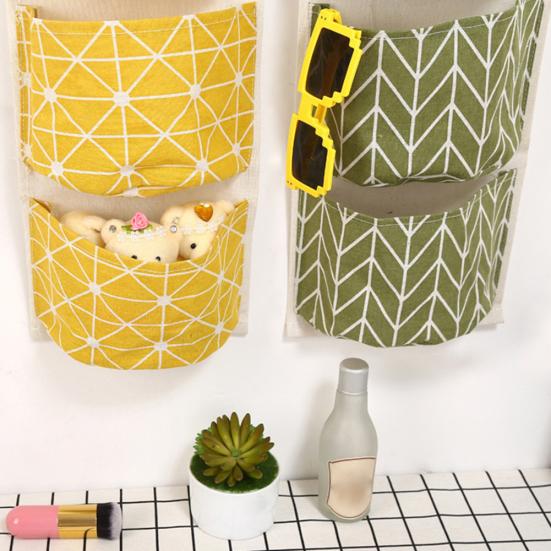 3 Pockets Wall Door Closet Home Hanging Storage Bag Linen Fabric Organizer Pouch