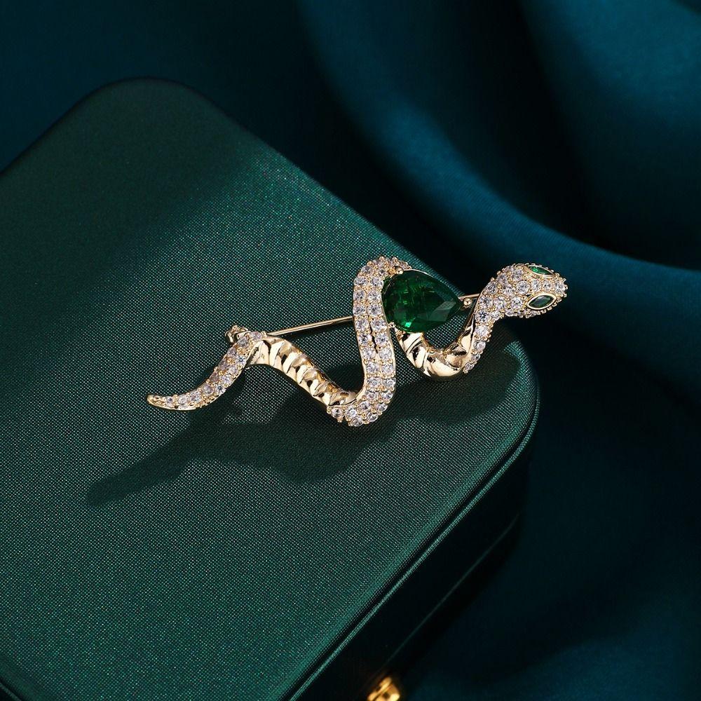 Animal Zodiac Snake Brooch Sparkling Snake Lapel Pin Fashion Rhinestone Collar Pins Office