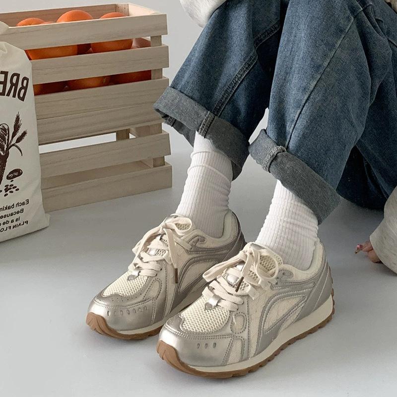 Lace women's sports shoes spring new platform mesh running casual shoes