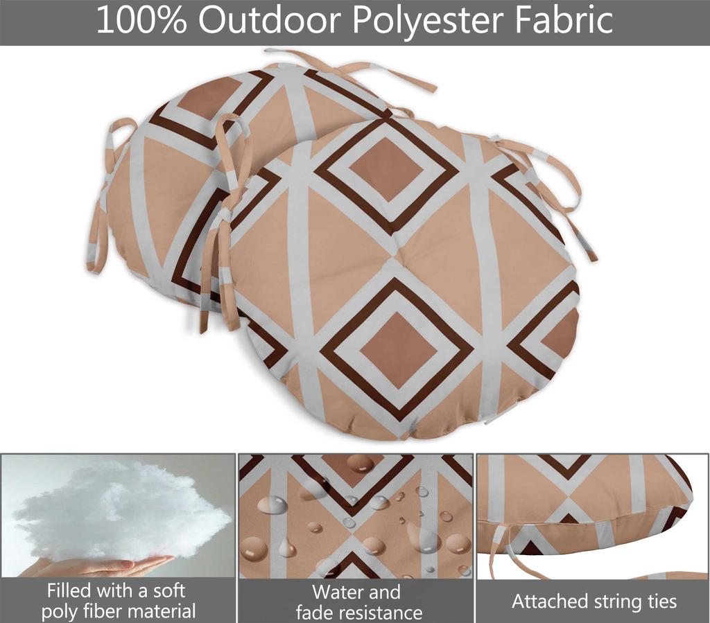 Vargottam Indoor Outdoor Round Bistro Chair Cushions Block Print 15-Inch Bistro Chair Pads Waterproof Seat Chair Cushion For Home