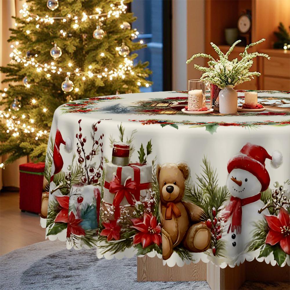 Christmas Snowflakes, Bear Bells, Printed Waterproof Tablecloth, European Style Dining Table Coffee Table Cloth Party Holiday Decorative Cloth
