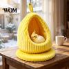 Pet Bird Resting Hut Hanging Parrot Nest Bed, Winter Striped Plush Water Drop Shape Cold Weather Cozy Cave Bed with Removable Cushion, Cage