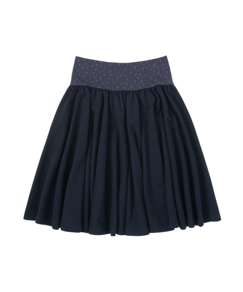 Sseonegteu Floral Banded Flare Skirt - Navy