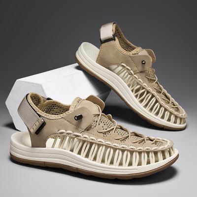 Moda Zapatos de Hombre 2025 Verano Nuevas Sandalias Tejidas a Mano Malla Transpirable Sandalias Casuales de Playa Talla Grande 38-46