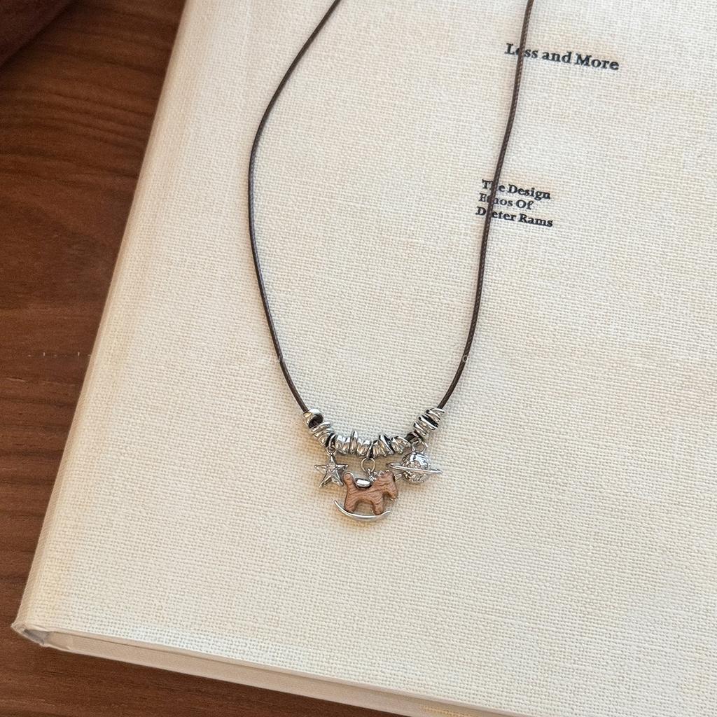 New Chinese style wooden pony pendant necklace retro temperament versatile sweater chain natal year necklace women