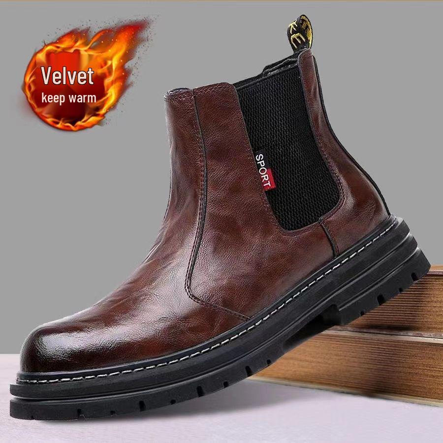 

Мужские зимние челси с высоким голенищем, повседневные ботинки Мартина в британском стиле, плюс бархатная теплая резиновая подошва 42