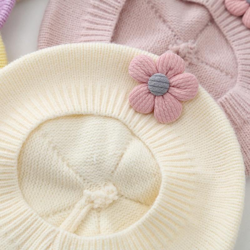 Winter Toddlers Beret Princess Girls Warm Hat Lovely Knitted Caps Windproof Hats Baby Stylish Bonnet for Infant 6M-4T