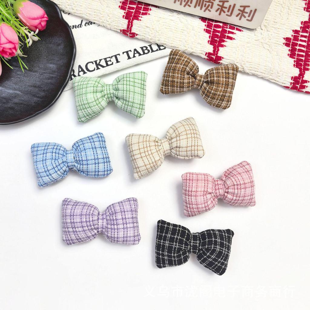 New Cotton-Filled Plaid Bow Knot Hair Clip & Scarf Decoration - Korean Style DIY Jewelry