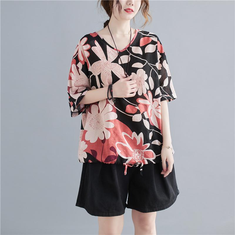 

MOJTA Летний пуловер больших размеров с короткими рукавами, блузка, свободная женская универсальная футболка one size красный