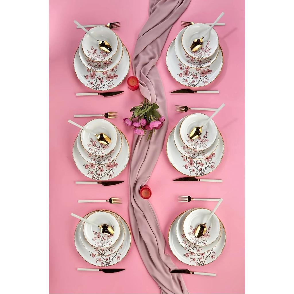Sakura Flower Luxury Ceramic 18 Piece Dinner Set, Dinner Set For 6 Persons