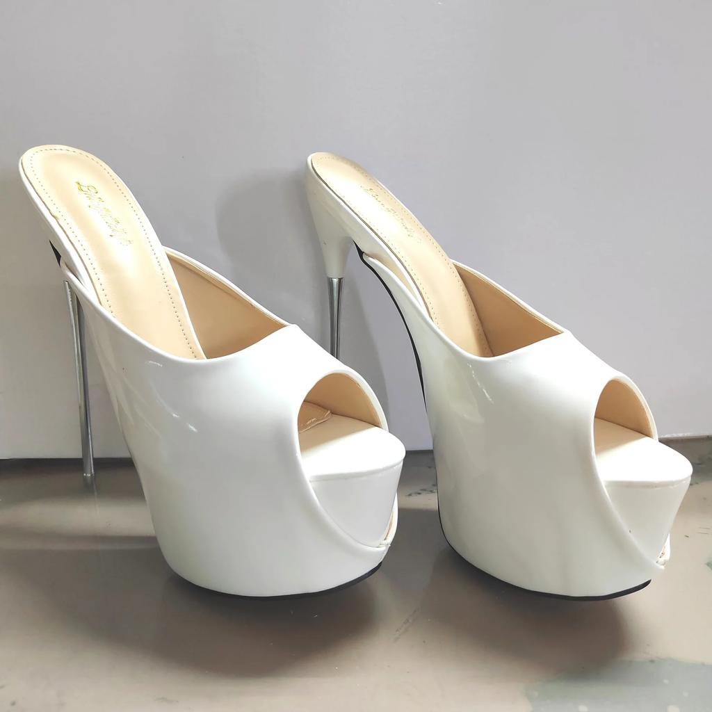 Fashion New ultra high fine heel 19 cm steel heel suede red large size slippers hate sky-high sexy women's shoes High-heeled sandals