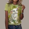 Fashionable Women's Little White Rabbit Printed T-shirt Fun Casual O-neck Short Sleeve T-shirt Summer Women's T-shirt