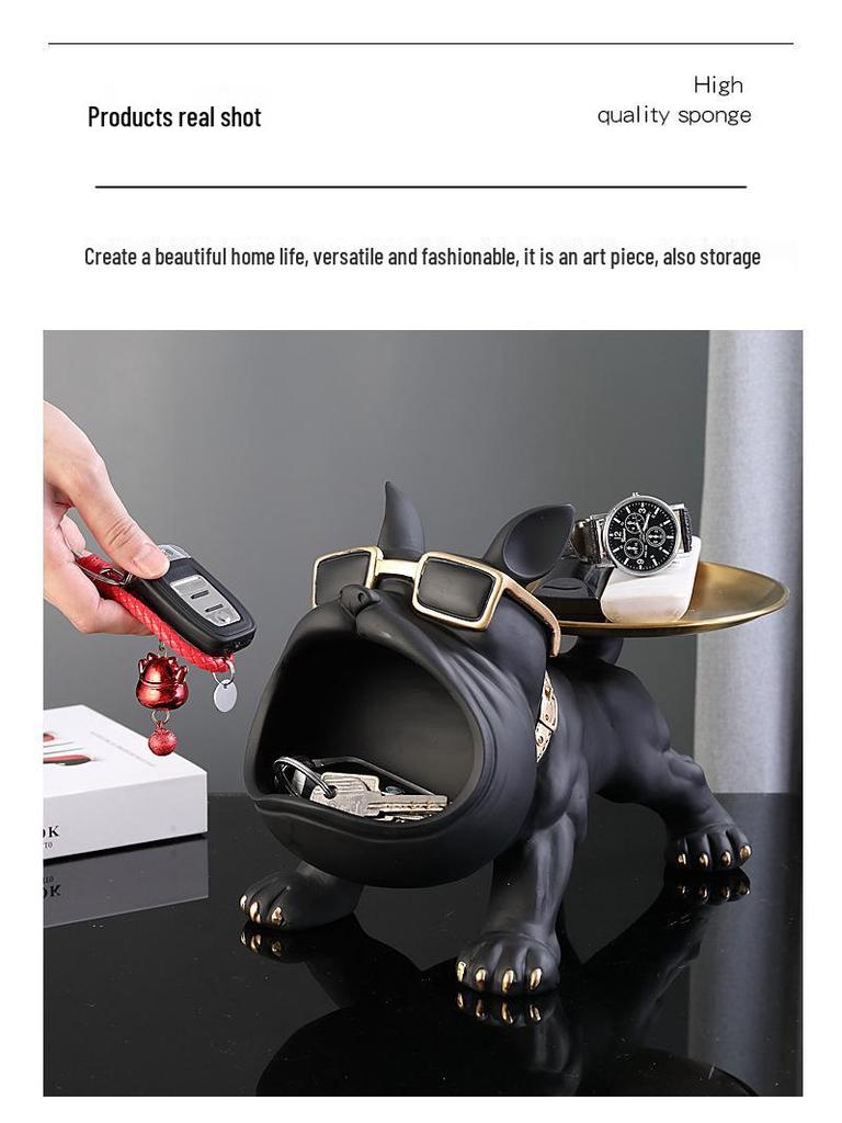Entryway Console Table with French Bulldog Key Holder, Luxurious Shoe Cabinet, and Creative Home Decoration