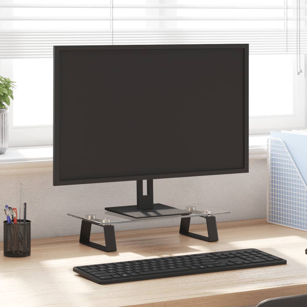 Vidaxl Podstawka Pod Monitor, Czarna, 40X20X8 Cm, Szkło I Metal