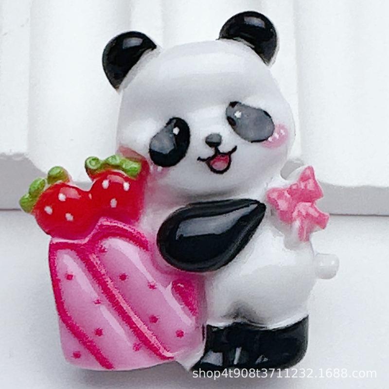 10 Pcs New Cute Cartoon Cake Strawberry Panda Flat Back Resin Scrapbooking DIY Jewelry Hairpin Craft Decoration Accessories