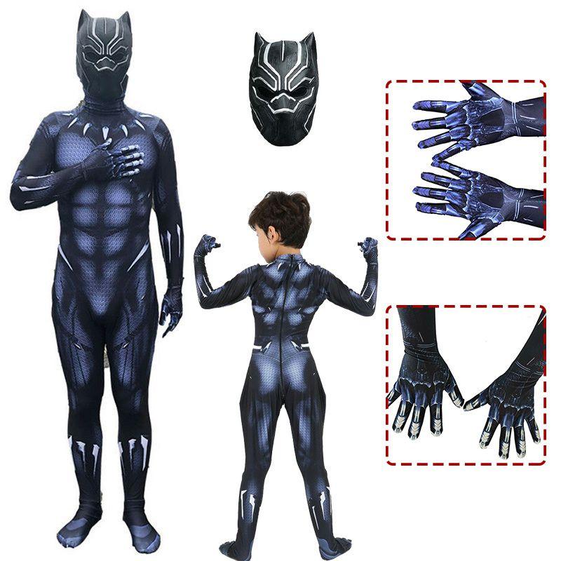 Black Panther Movie Costume Superhero Cosplay Adult Kids Zentai Suit Jumpsuit