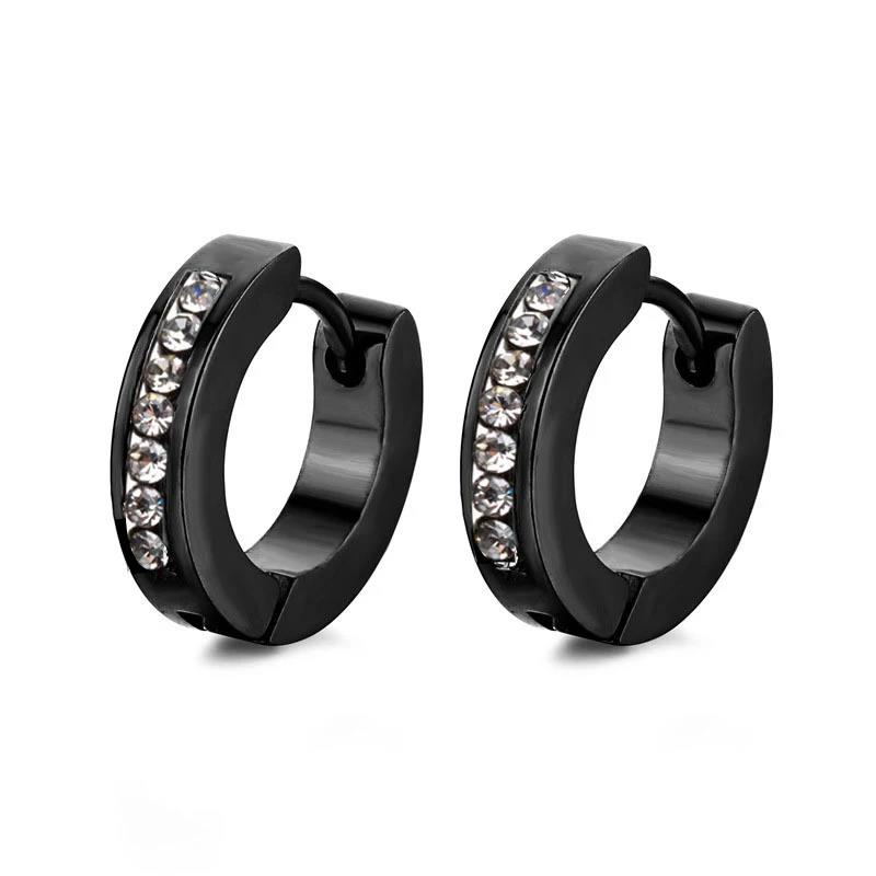 Punk Roestvrij Staal Hoepel Oorbellen voor Mannen Zilveren Kristal Oorbel Zirkonia Sieraden Mannen Accessoires