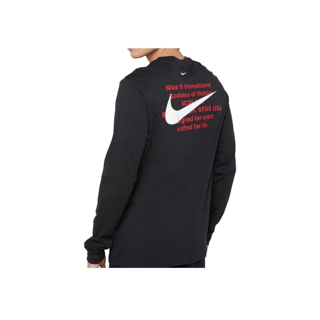 Nike Swoosh Casual Sports Long Sleeve Round Neck T-Shirt Men Tops Black DB6156-010
