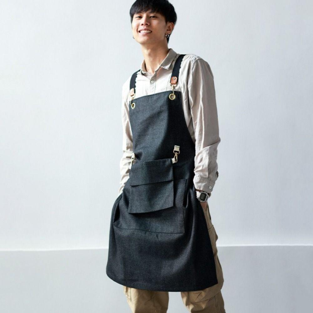 

Household Kitchen Aprons Adjustable BBQ Aprons Durable Work Apron Grilling чорний