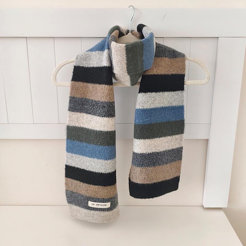 

Радужный полосатый шарф для женщин Осень и Зима Универсальный и милый шарф для защиты шеи для студентки 152*20cm