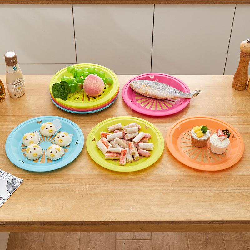 Plastic Round Hollow Basket Drainer Outdoor Picnic Food Tray BBQ Grill Plate Holder Wholesale