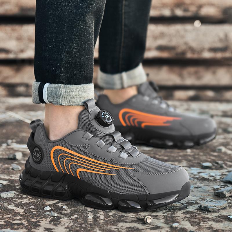 Mote Roterende Knapp Sikkerhetssko Menn Ståltå Sneakers Punkteringssikre Arbeidssikkerhetsstøvler Luftpute Sport Arbeidssko Knusesikre Støvler