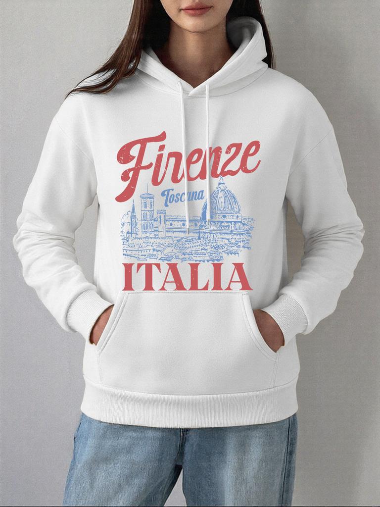 Firenze Italia Florenz Kathedrale Drucke Hoodie Damen Lässig Locker Sweatshirt Basics Tasche Pullover Winter Fleece Warme Kleidung
