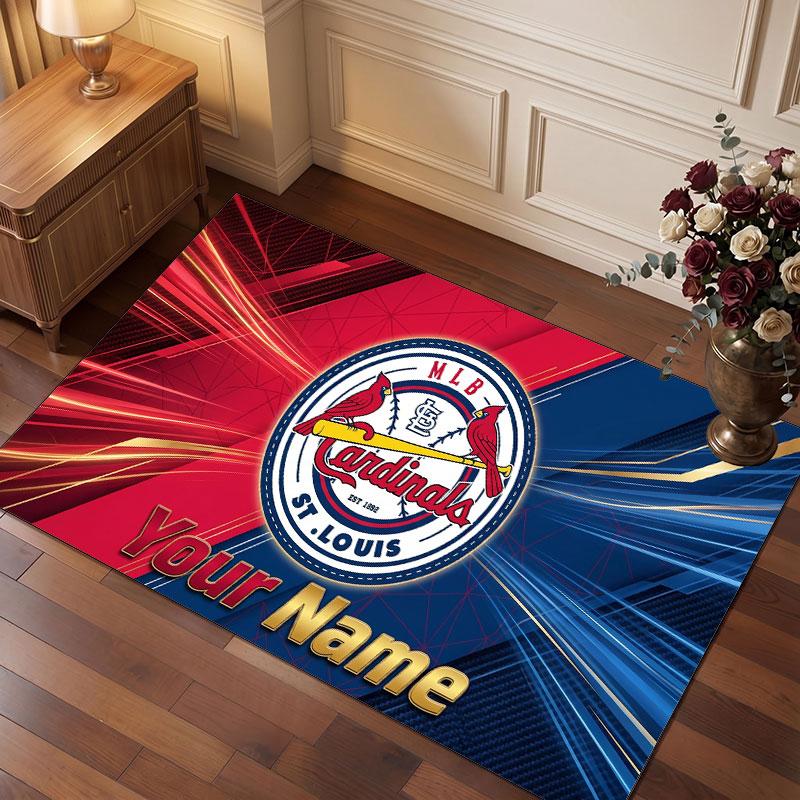 St. Louis Cardinals Personalized Crystal Velvet Carpet, Customized Name Text Soft Anti‑Slip Rug for Living Room Bedroom