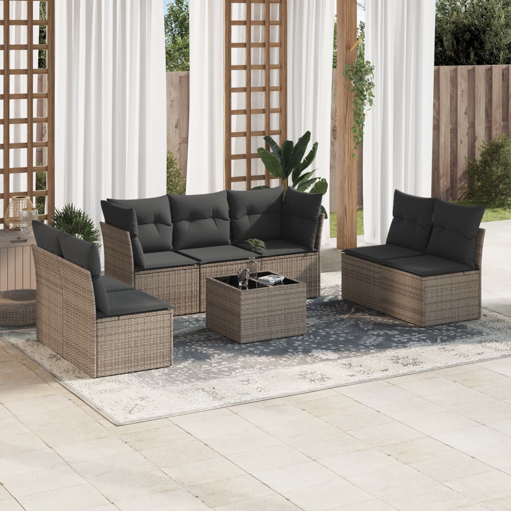 Vidaxl 8-Cz. Set di Mobili da Giardino con Cuscini, Grigio, Polyrattan