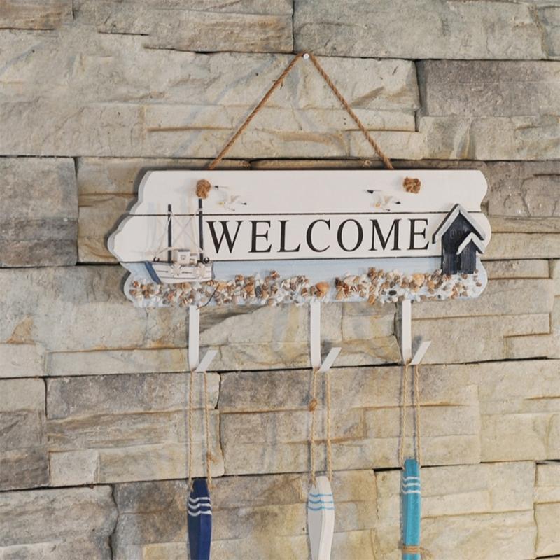 Farmhouse Entryway Wall Hook Rack Wooden Welcome Hook Rack For Coats Key Hat Bathroom Storage Organizers