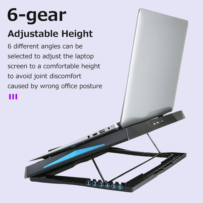 Under 17inch Laptop Cooling Pad with 6 Fans,6 Height Adjustable Stand,Laptop Cooler With Mobile Phone holder