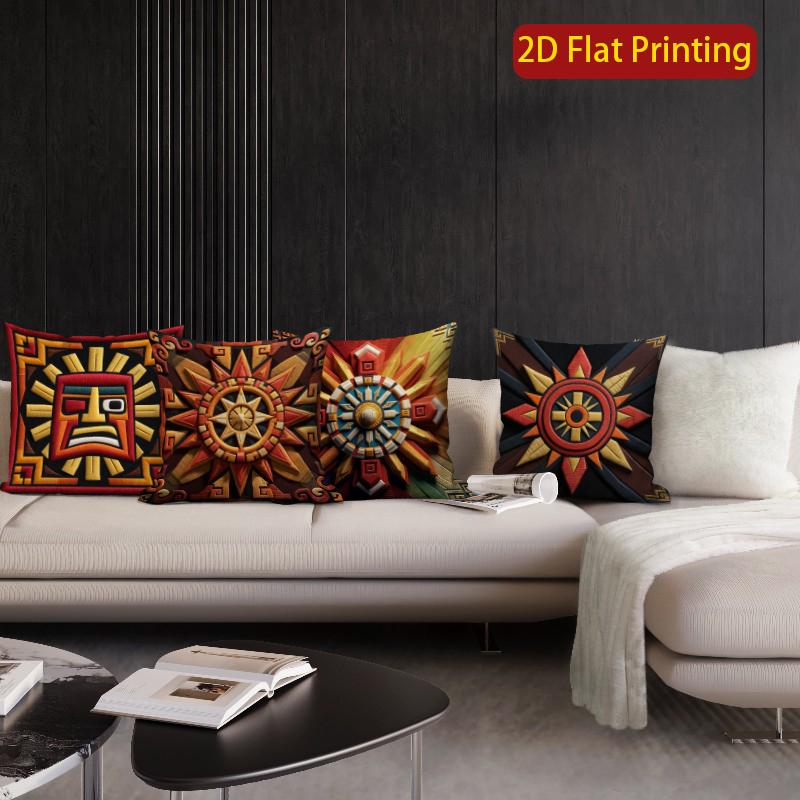 2D Aztec Sun Geometric Throw Pillow Covers Pattern Cushion Cover Suitable For Sofa Bedroom Car Pillow Cover