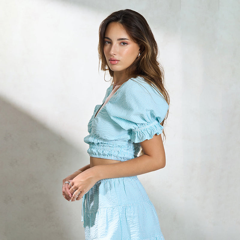 Virgio Women Crop Length Short Slim Fit V Neck Top