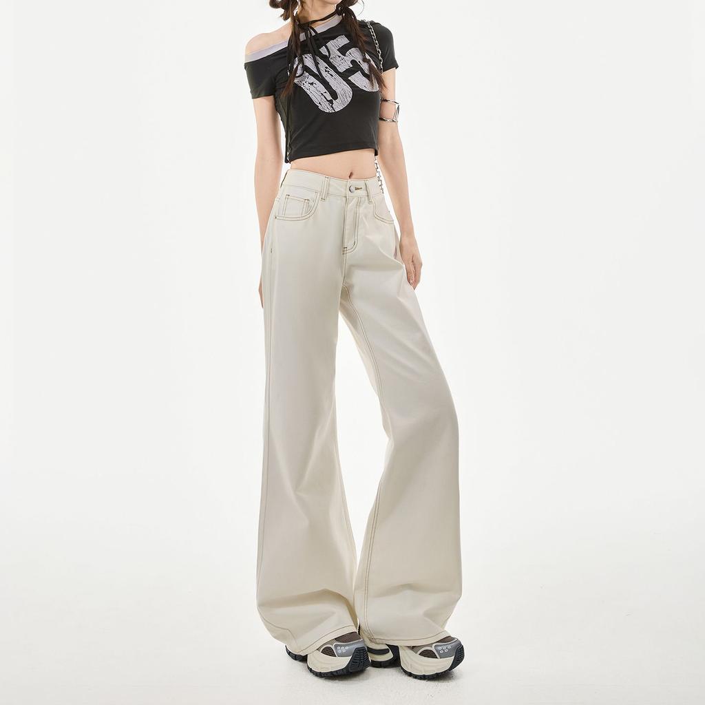 Spring Summer Pure Cotton Soft Comfort Micro Flare Flap Pocket Relaxed Flare Denim Pants For Women Casual Pants Oversize Denim Trousers
