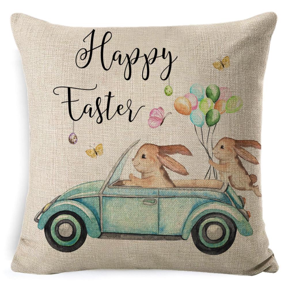 Cartoon Easter Pillow Cover Linen Watercolor Bunny Egg Home Sofa Cushion Cover