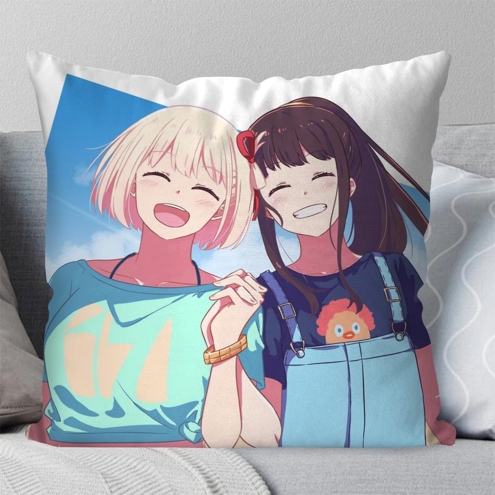 Lycoris Recoil Animation Pillow Case Square Pillow Bedroom Sofa Leisure Comfort Cushion Car Living Room Home Decoration 40X40