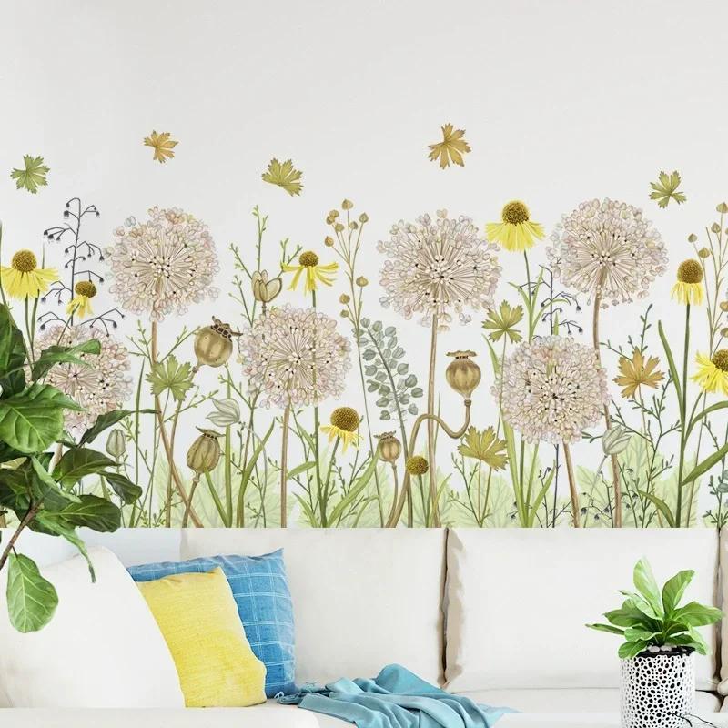 Retro Pastoral Art Dandelion Wall Stick Living Room Bedroom Restoring Garden Art Plant Flower Self-stick Wall Decoration Paper