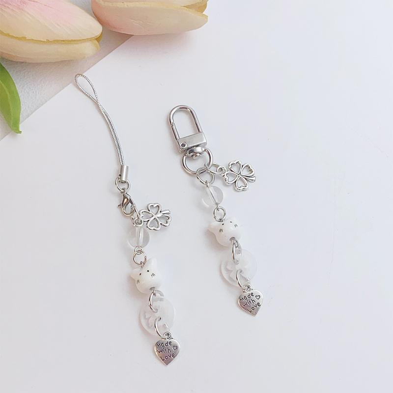 Lucky Cute Ceramic Rabbit Phone Chain Keychain Cartoon Clover Bag Car Key Chain Pendant Gift Cute Bag Keyring