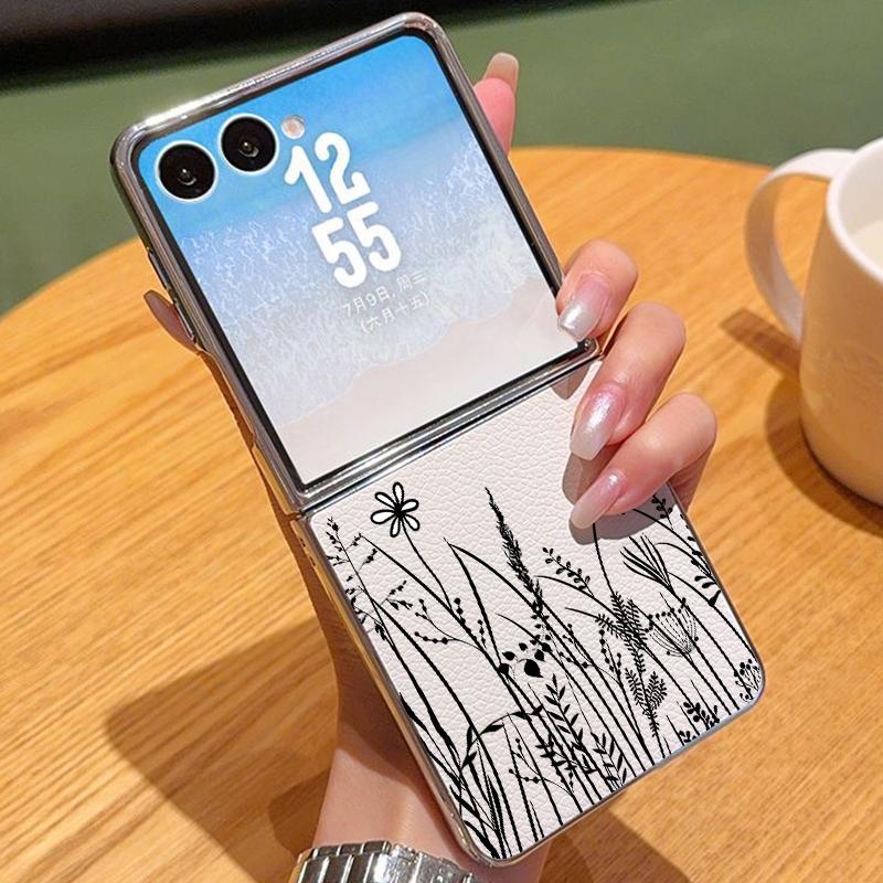 Line Flower Pattern Case For Samsung Z Fold 7 6 5 Luxury Hybrid 3in1 Leather Skin Plating Folding Phone Cover For Samsung Z Fold7 Fold6 Fold5