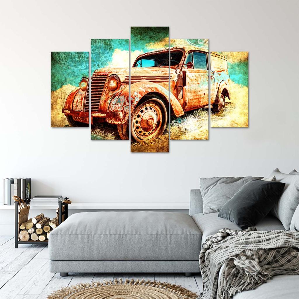 Feeby Five piece picture canvas print, Rusty car
